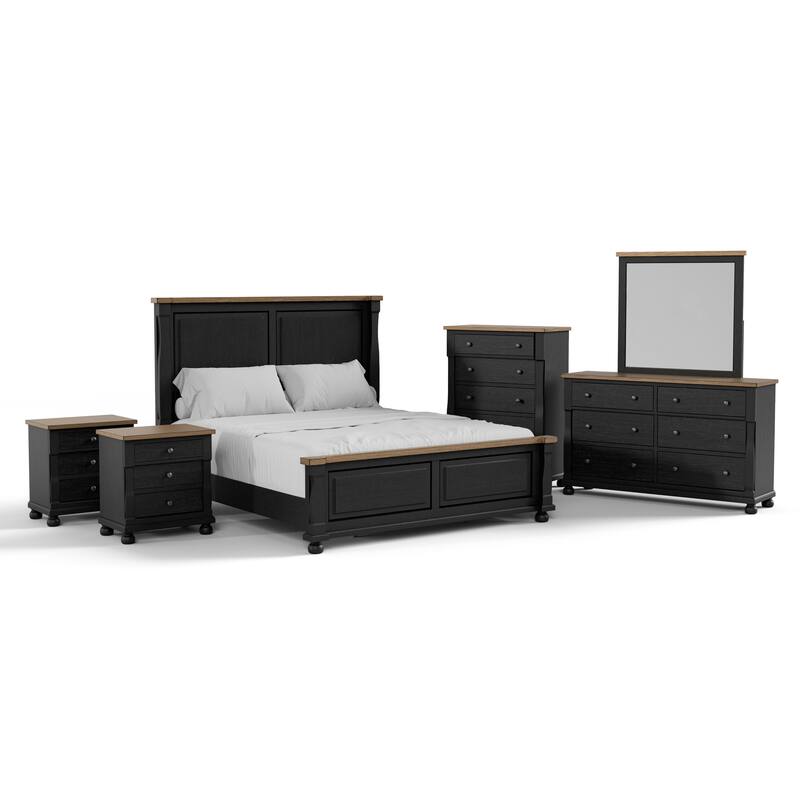 Furniture of America Lucan II 6-Piece Farmhouse Black Solid Wood Panel Bedroom Set