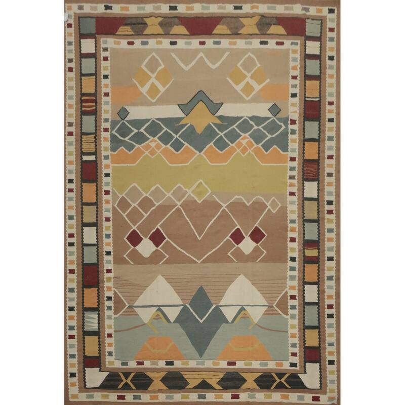 Hand Woven Oriental 100% Wool Carpet Southwestern Tribal Brown Kilim Area Rug - 14' 2'' X 11' 10''