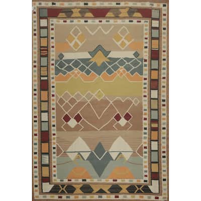 Hand Woven Oriental 100% Wool Carpet Southwestern Tribal Brown Kilim Area Rug - 14' 2'' X 11' 10''