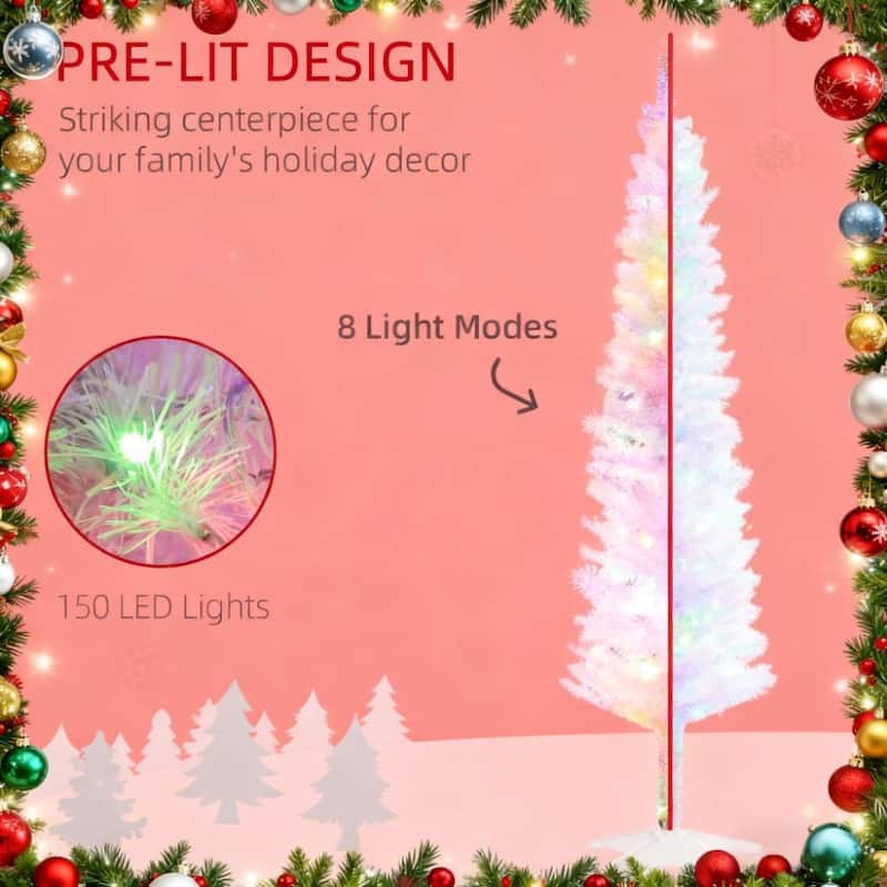 5FT Intdoor Pencil Artificial Christmas Tree with Colorful LED Lights