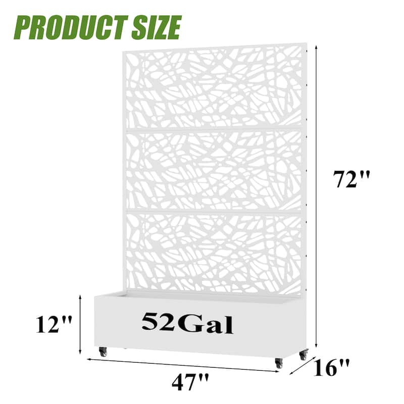 Metal Galvanized Planter Box with Trellis Privacy Screen Lockable Wheels