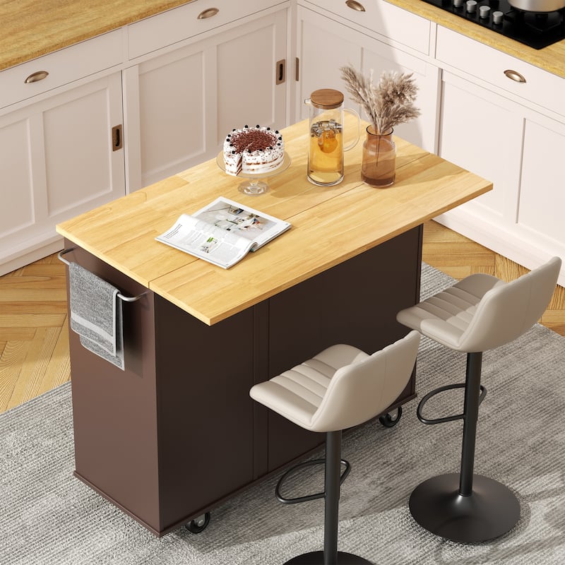 Rolling Kitchen Island with Storage Cabinet & 3 Drawers – Mobile Storage Cart with Extendable Countertop for Small Spaces