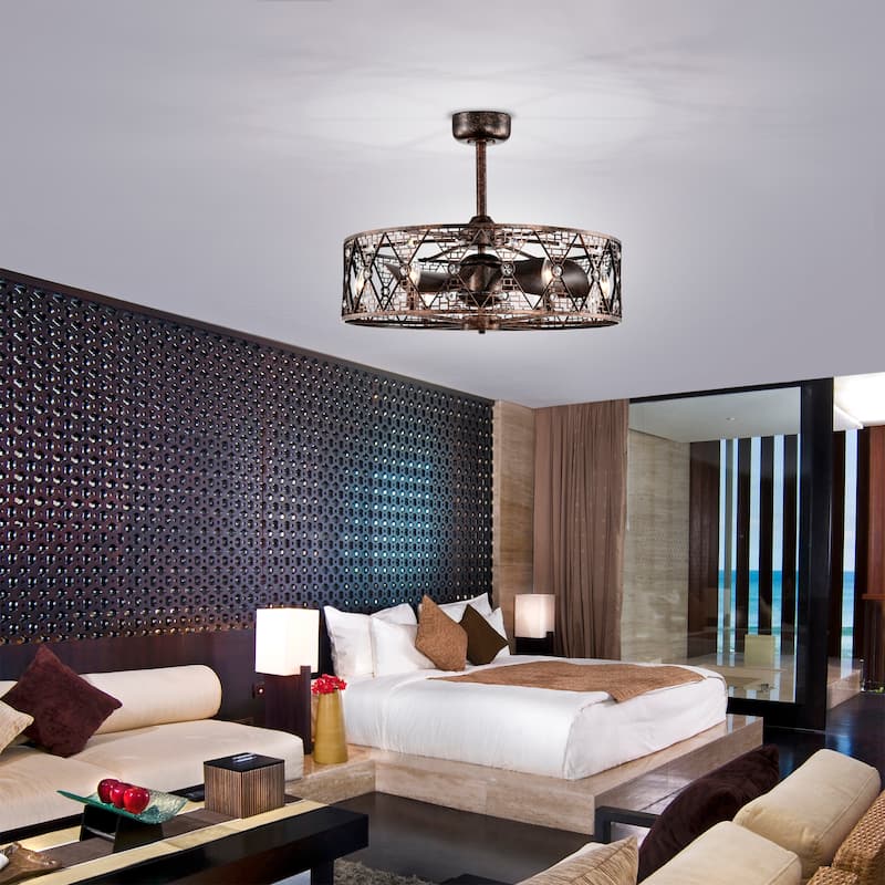 Cree 28 Inch Antiuqe Bronze Crystal Fandelier with Remote