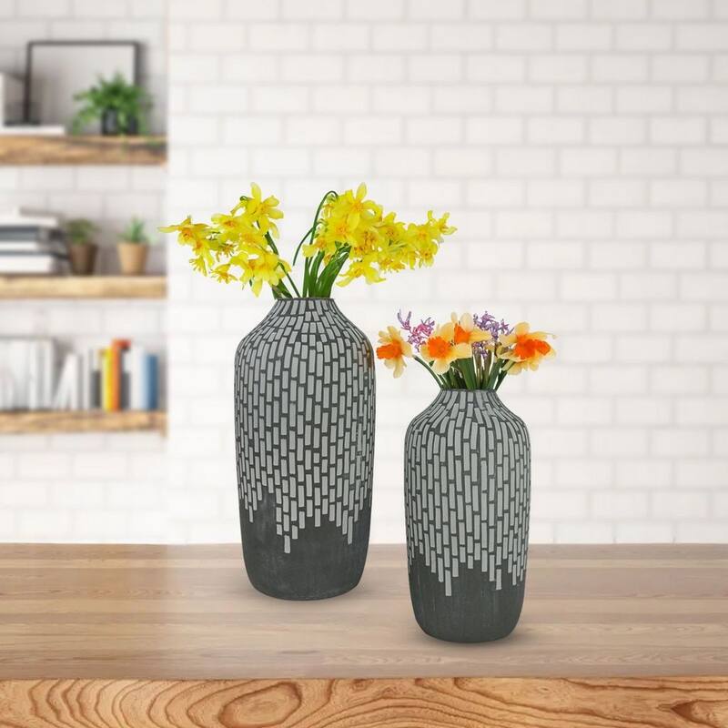 Set of 2 Oblong Shaped Gray Vases