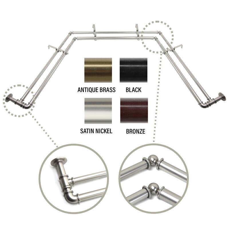 InStyleDesign 1 inch Pipe Double Bay Window Curtain Rod 23"-41", 41"-78"