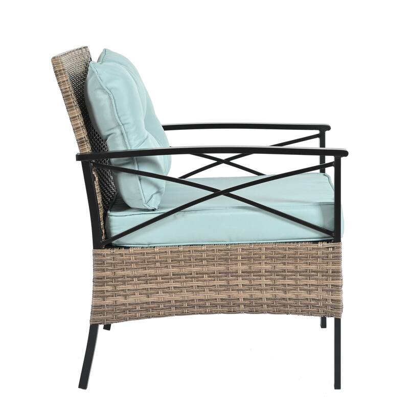 GDFStudio - Palermo 4-Piece Outdoor PE Wicker Patio Set with Cushions and Black Metal Coffee Table, Seats 4
