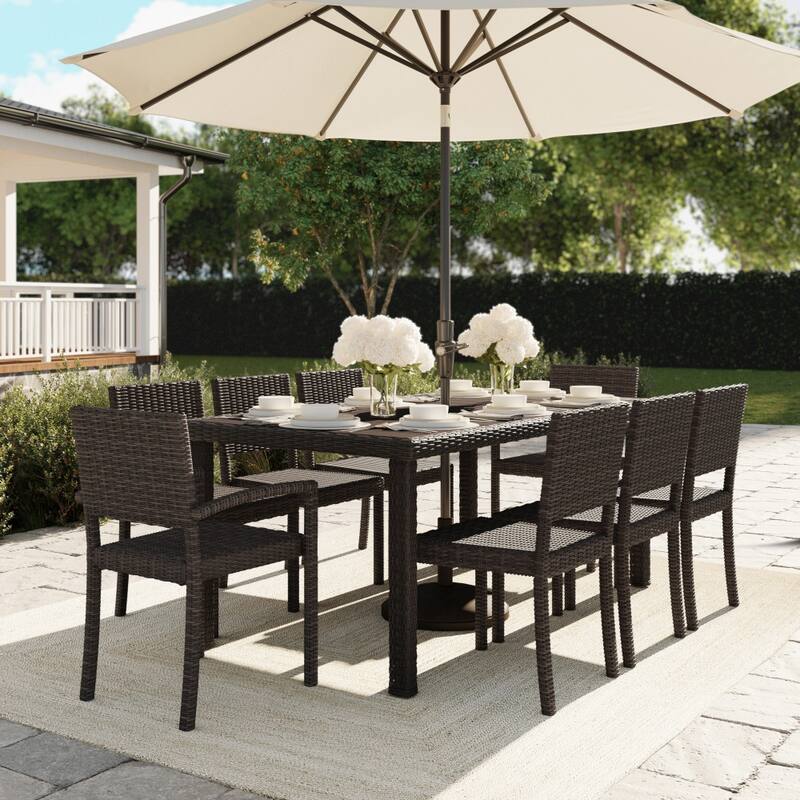 Martha Stewart 9pc Rattan Patio Dining Set - 8 Chairs, Table - 71"D x 39"W x 30"H