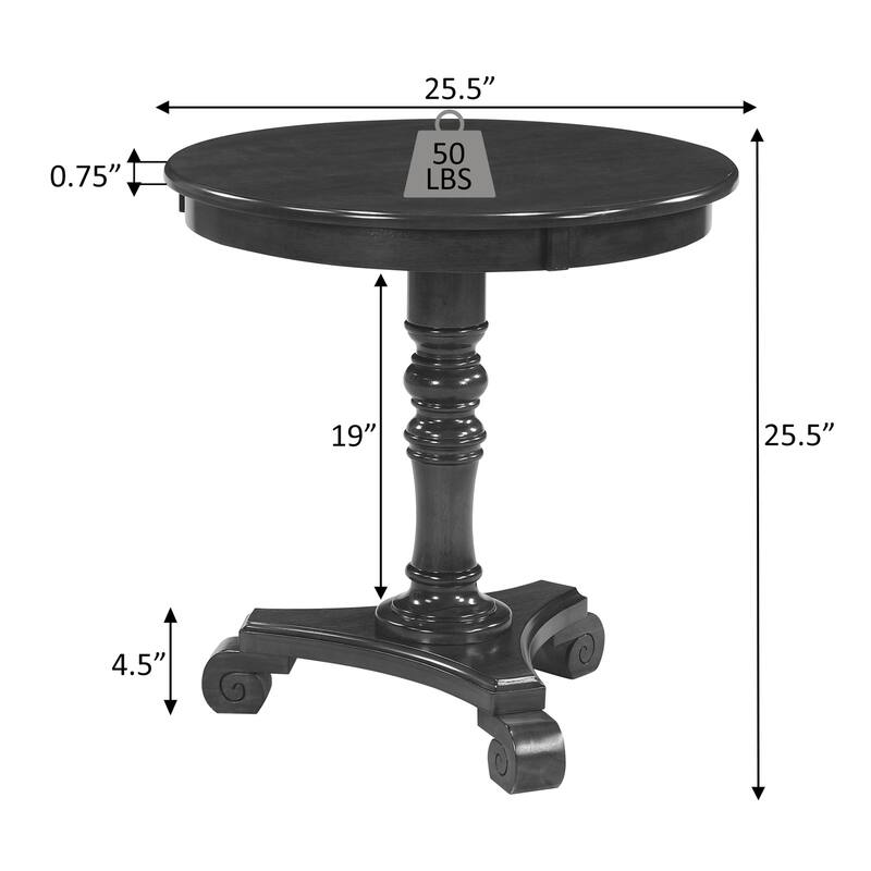 Pedestal End Table Solid Wood Veneer Finish with Turned Body Scroll Feet Traditional Accent Table for Any Room - 25.5