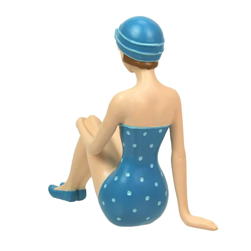 Vintage Beach Bathing Beauty Polka Dot Swimsuit Figurines - 7.5 X 8 X 3.25 inches