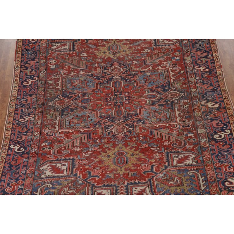 Pre-1900 Antique Heriz Serapi Persian Rug Handmade Wool Carpet - 7'10"x 10'6"