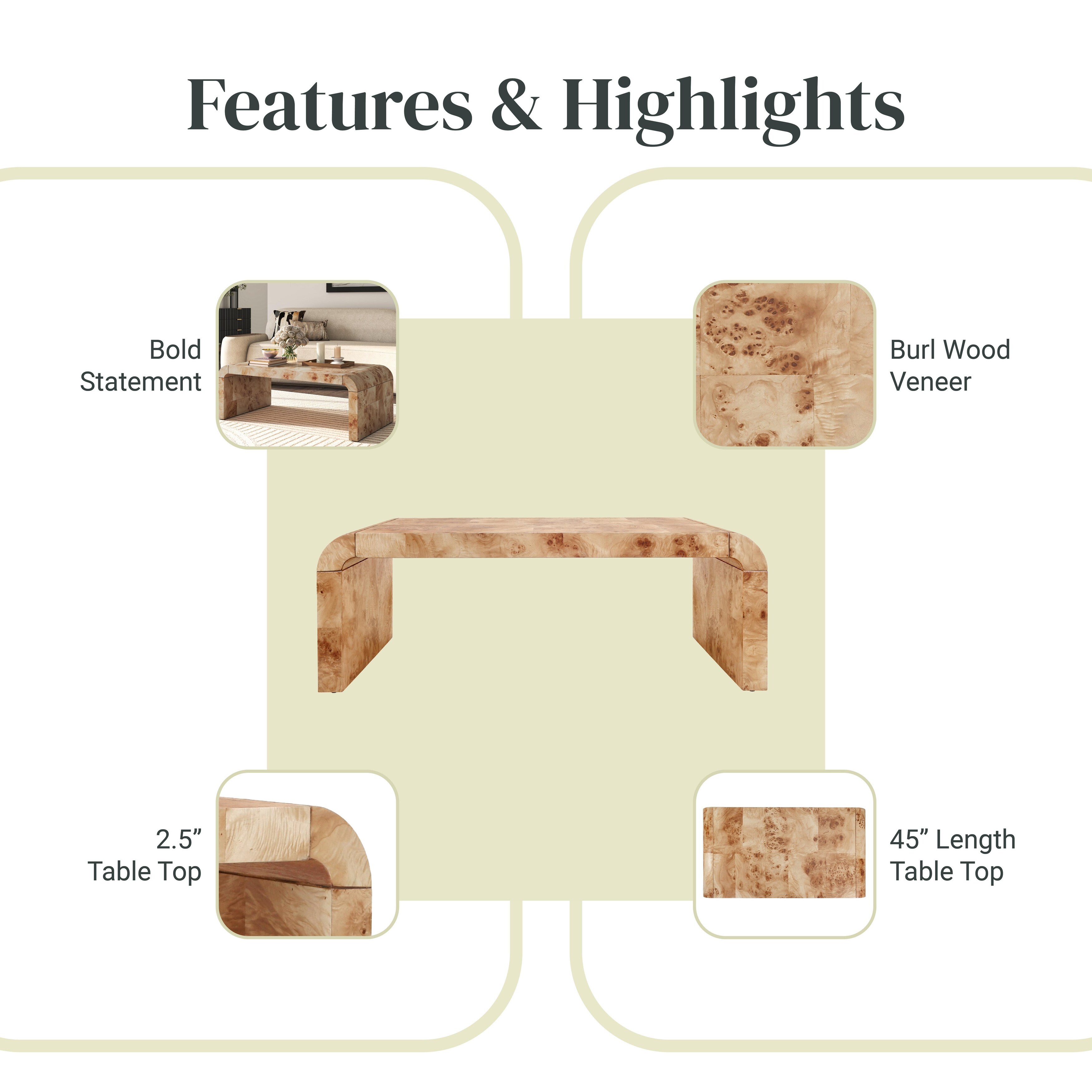 NPD Furniture Adriel Burl Wood Coffee Table