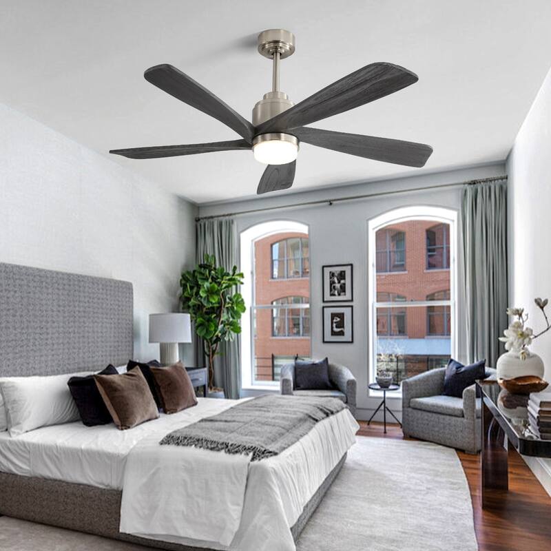 Modern Ceiling Fan Light with Lighting and 5 Solid Wood Blades, Reversible DC Motor for Bedroom and Living Room