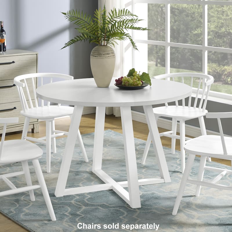 Roundhill Furniture Edo Round Dining Table, Trestle Base, White Finish