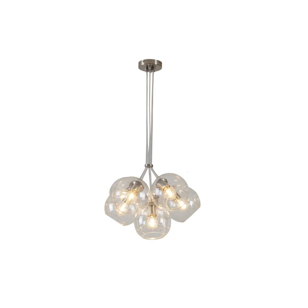 7-Light Satin Nickel Chandelier With Droplet Clear Glass Shades