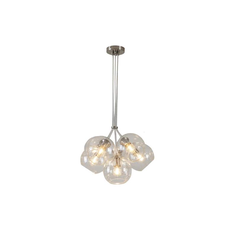 7-Light Satin Nickel Chandelier With Droplet Clear Glass Shades