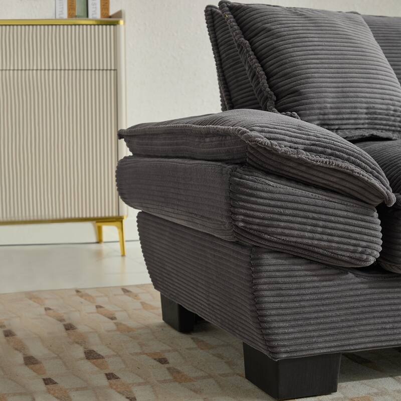 84-Inch Corduroy Sofa with Double Layer Cushion and 2 Extra Pillows for Living Room or Guest Room