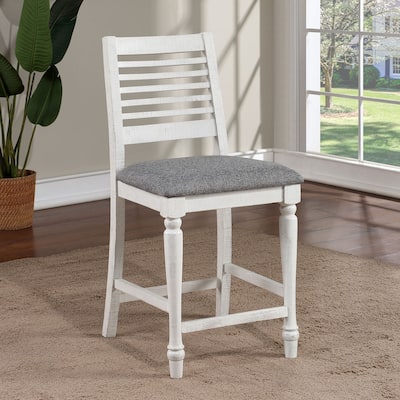 Rustic Counter Height Solid Wood Dining Chairs Set of 2, Fabric Upholstered Kitchen Side Chairs with Ladder Back & Turned Legs
