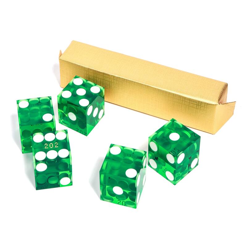 GSE™ AAA Grade 19mm Casino Craps Dice Set of 5 with Matching Serialized Numbers for RPG, Dice Stacking, Yahtzee Dice Games - Green