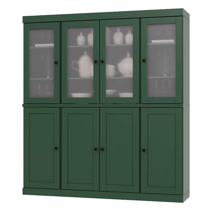 100% Solid Wood 65" Pantry China Cabinet with Solid, Frosted Glass Doors and Adjustable Shelves