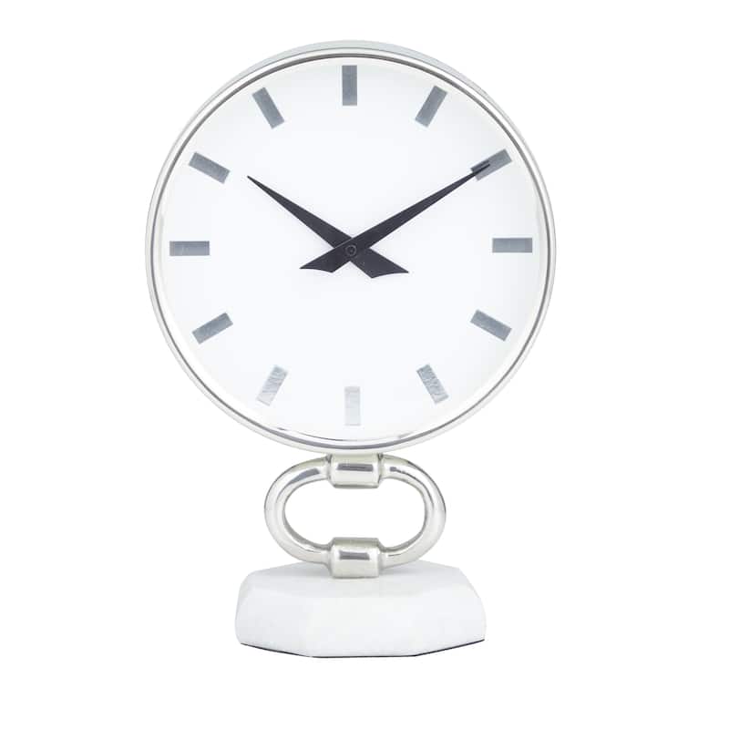 Stainless Steel Metal Decorative Clock with Marble Base - Silver - Roche River Decor - Silver - 8"W, 12"H