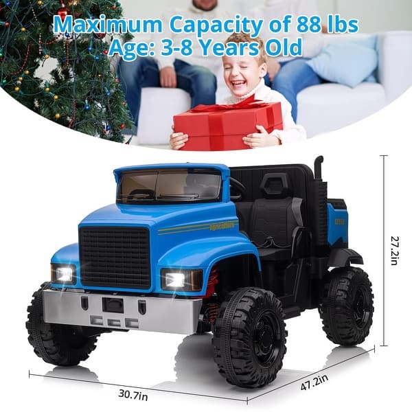 dimension image slide 1 of 4, Ride On Car with Remote Control, Electric Utv Vehicles for Kids with Dump Bed