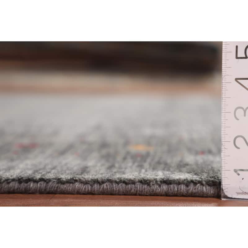 Tribal Green Gabbeh Indian Area Rug Handmade Wool Carpet - 6'8"x 9'9"