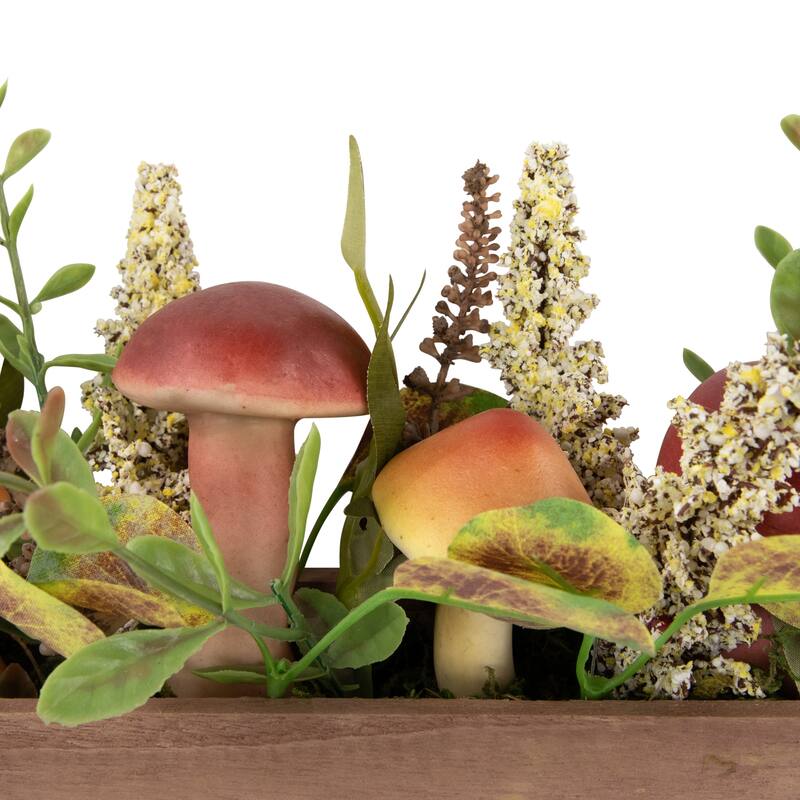 Mushroom and Foliage Wooden Box Artificial Fall Harvest Hanging Arrangement - 19"