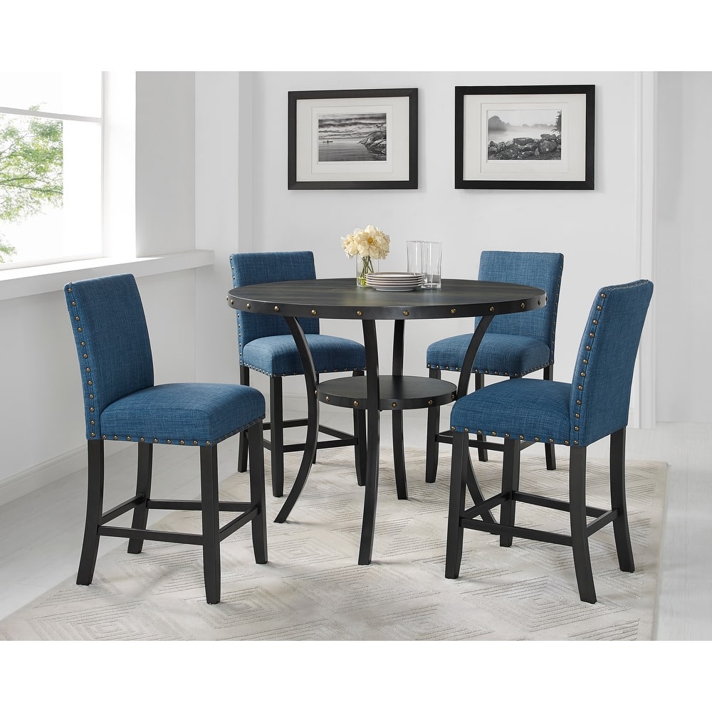 Modern 5-Piece Counter Height Set with Shelf & 4 Upholstered Stools
