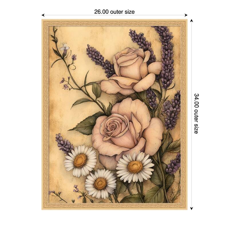 Floral Whimsy No. 1 by Tradelink inhouse artist Wood Framed Wall Art Print - 26 x 34 in - Gold