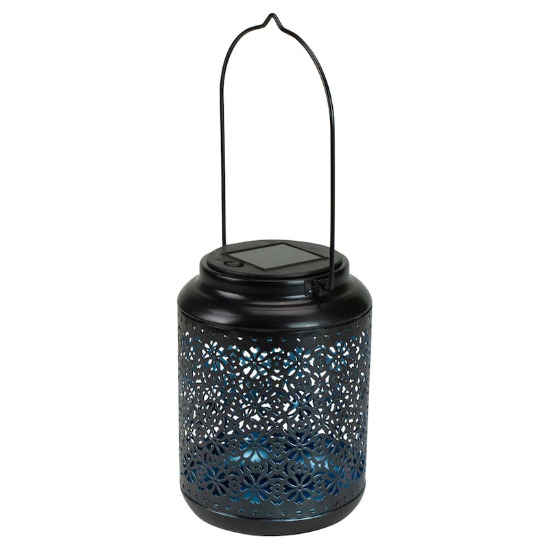 7" Black Integrated Floral LED Solar Outdoor Lantern with Handle - 5