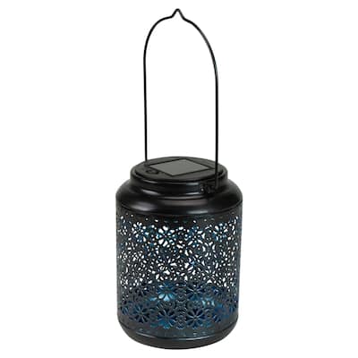 7" Black Integrated Floral LED Solar Outdoor Lantern with Handle - 5