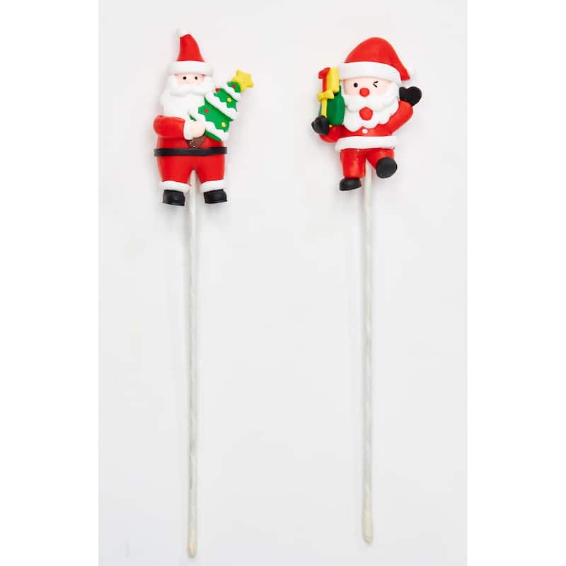 3" Resin Santa w/ Christmas Tree on 6" Pick, Set of 6 - 9"