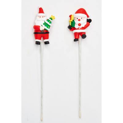 3" Resin Santa w/ Christmas Tree on 6" Pick, Set of 6 - 9"