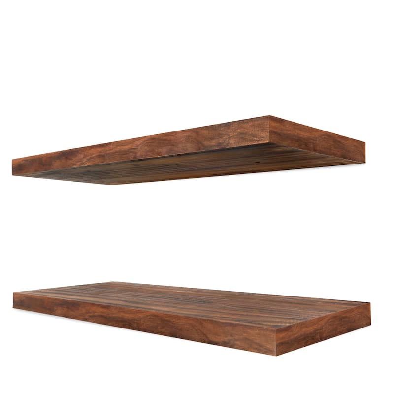 Solid Wood Floating Shelves for Wall - Compact Wooden Wall-Mounted Shelves (16”, Set of 2) - 5.5” L X 16"W X 1.2” H