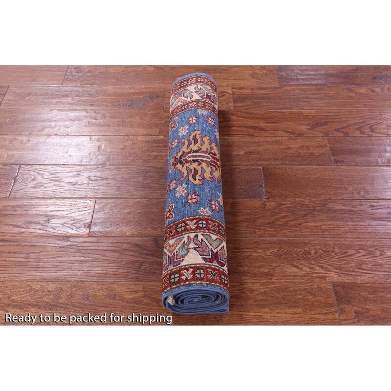 Golden Nile Blue Super Kazak Handmade Wool Runner Rug - 2' 6" X 7' 8" Runner