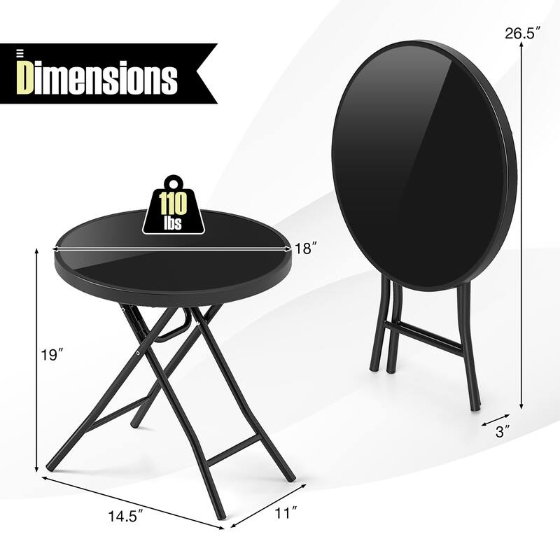 Gymax Round Folding Side Table 18 Inch Patio Coffee Table w/ Tempered