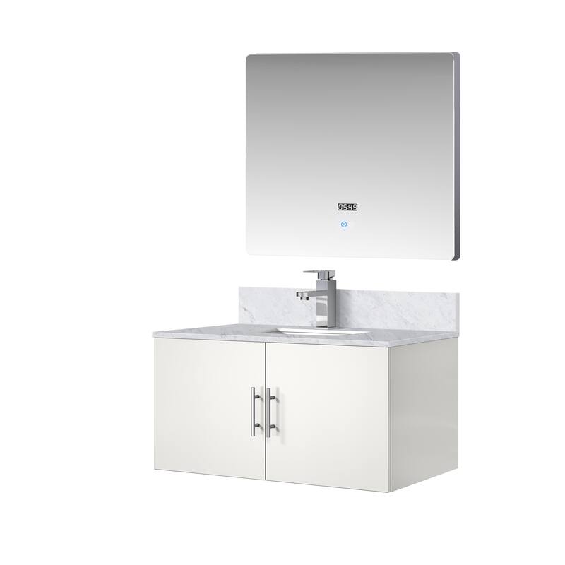 36" Bathroom Vanity with Marble Top, Stainless Steel Faucet, 36x32 Mirror Included, Scratch & Stain Resistant Surface