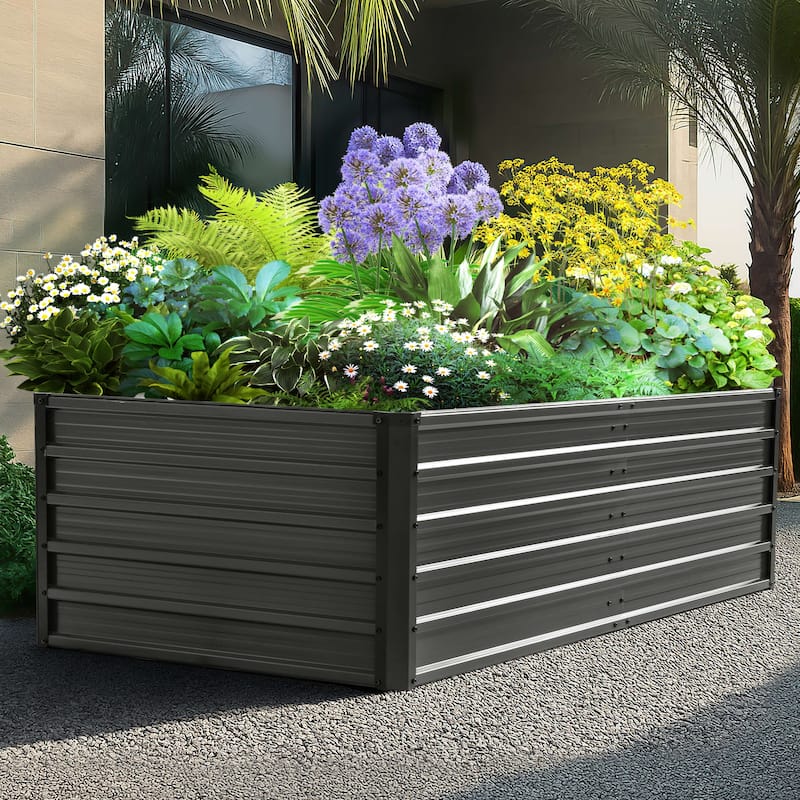 Rectangular Galvanized Raised Garden Bed Planter Box, Dark Gray - 6x3x2ft - Dark Gray