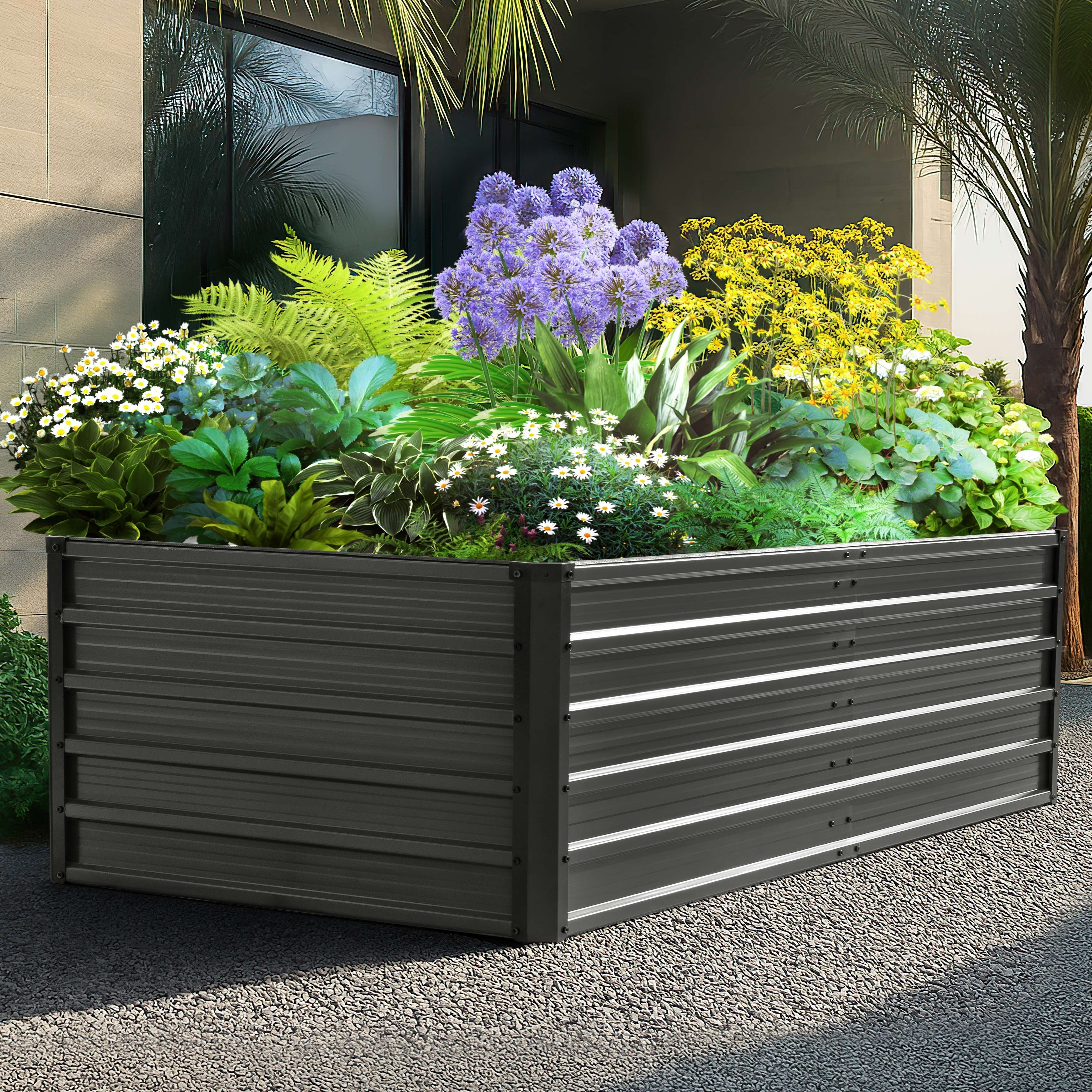 gardenH　904040 Nuu Garden Rectangular Galvanized Raised Garden Bed Planter Box