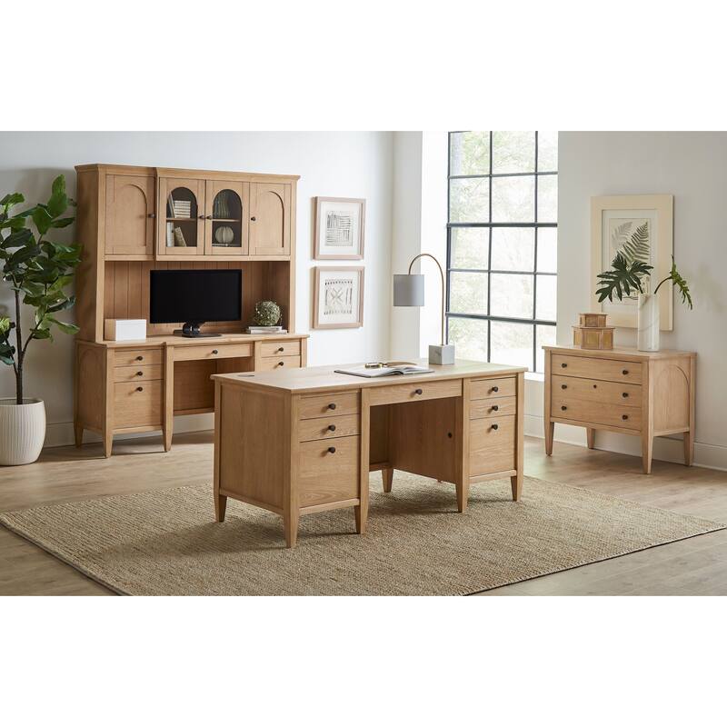 Modern Wood Hutch With Doors, Storage Hutch, Office Storage, Fully Assembled, Light Brown