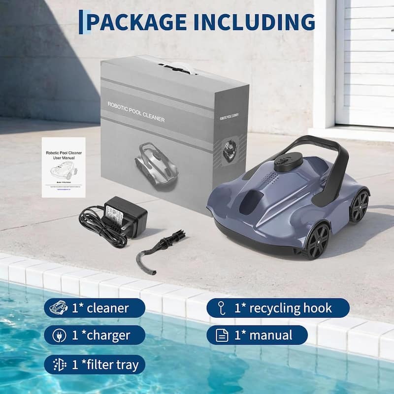 Cordless Pool Cleaner Robotic, Pool Vacuum for Inground Pools Up to 860 Sq.ft, Grey - N/A