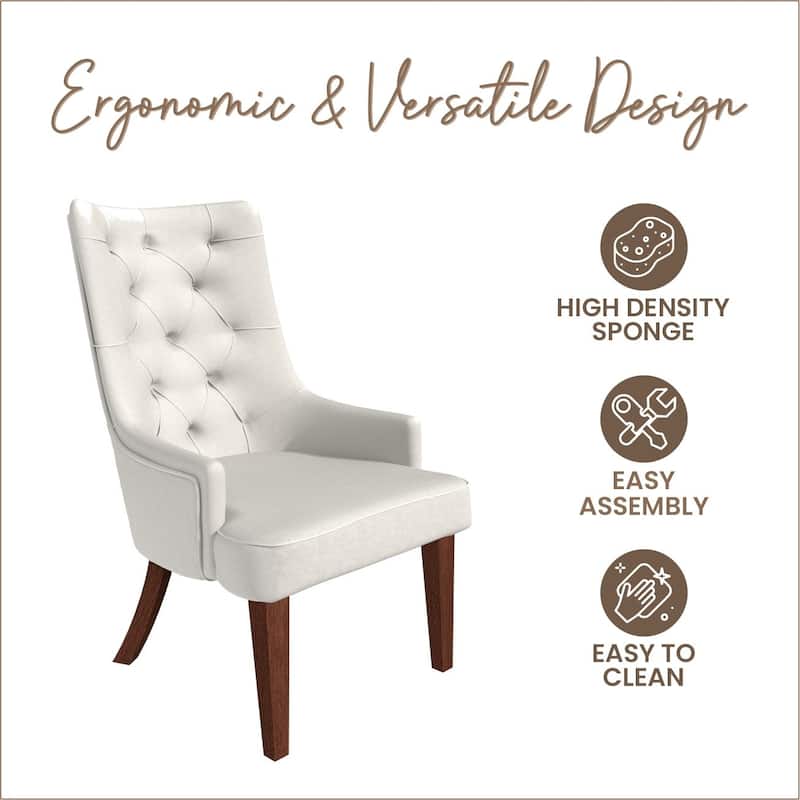 Dining Chair in Leather/Velvet Diamond-Tufted Design Side Chair in Rubberwood