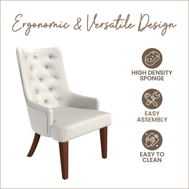 Dining Chair in Leather/Velvet Diamond-Tufted with Rubberwood Legs Set of 2