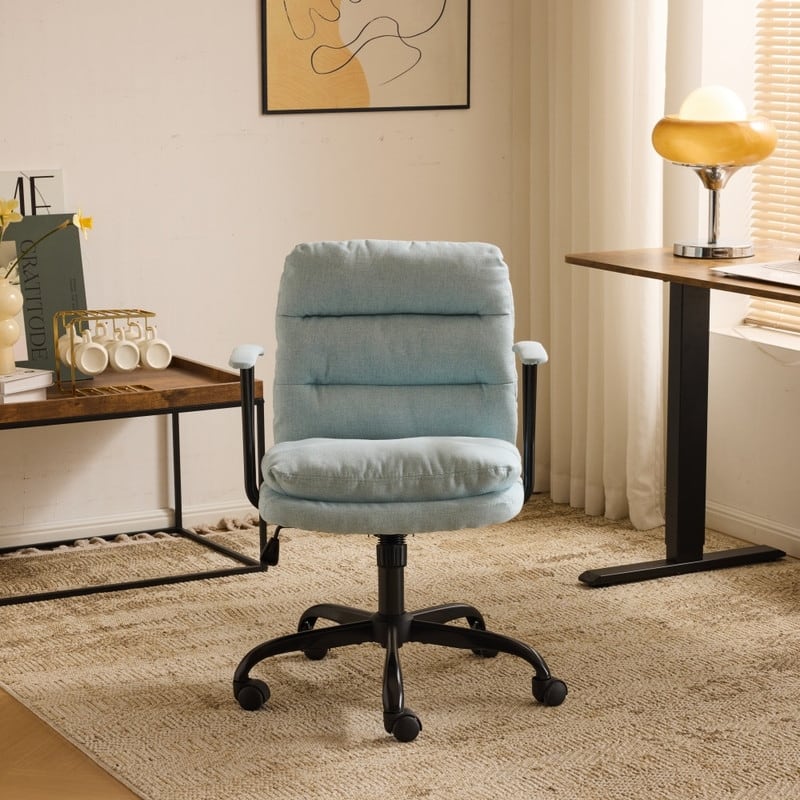 24.4 Inch Upholstered Swivel Office Chair With Leg Pegs And Wheels