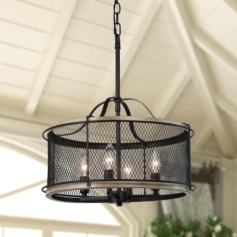 Modern Farmhouse 4-Light Drum Metal Cage Chandelier for Dining Room