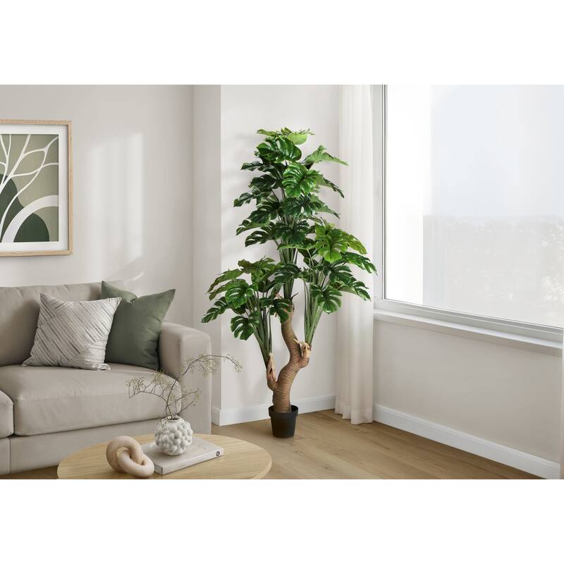 Artificial Plant, 83" Tall, Monstera Tree, Potted, Real Touch, Green Leaves, Black Pot - Green