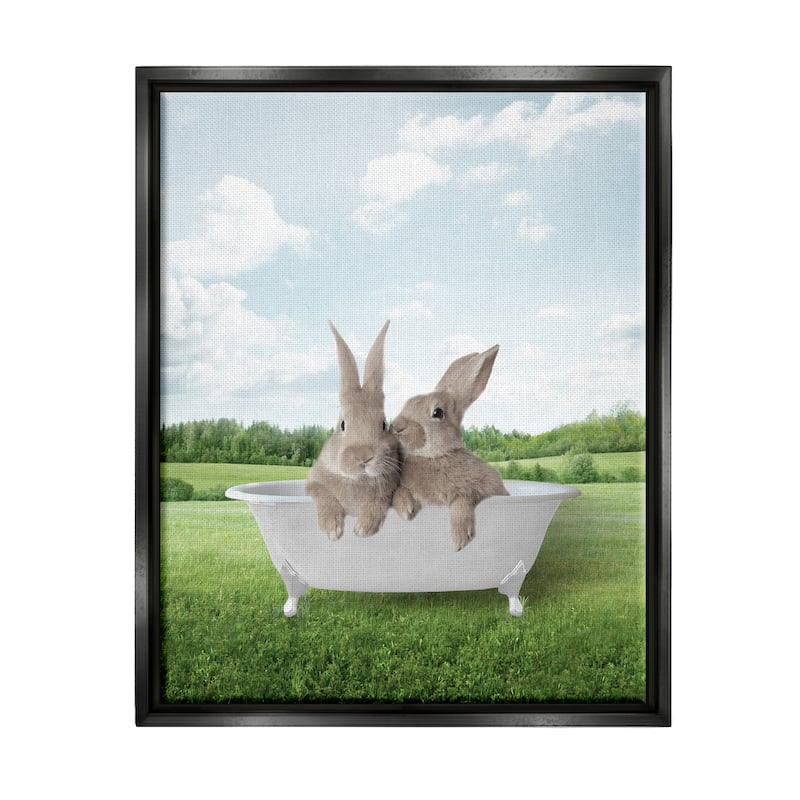 Stupell Bunnies in Tub Landscape Framed Floater Canvas Wall Art Design by Lettered and Lined - 25 x 31 - Black