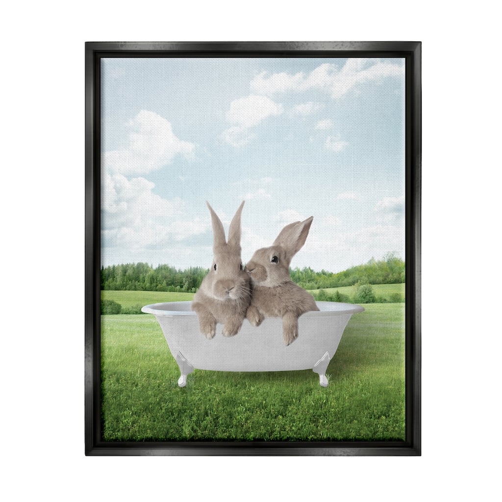 Stupell Bunnies in Tub Landscape Framed Floater Canvas Wall Art Design by Lettered and Lined