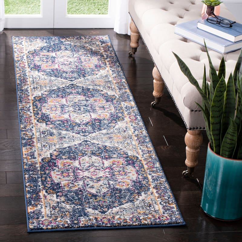 SAFAVIEH Evoke Spasenka Vintage Boho Medallion Rug - 2'2" x 7' Runner - Navy/Grey