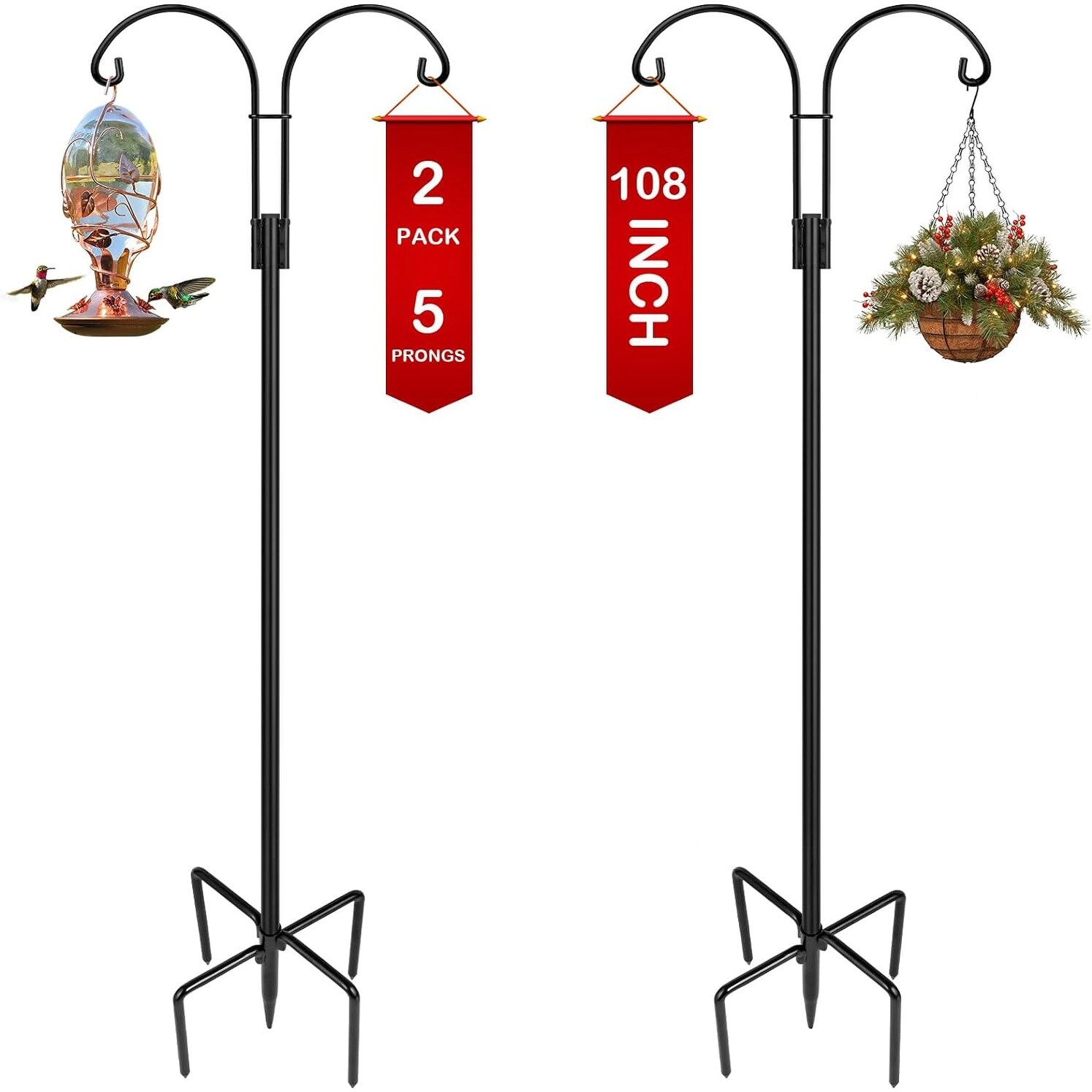 2PCS Double Shepherds Hooks For Outdoor, 92" Heavy Duty